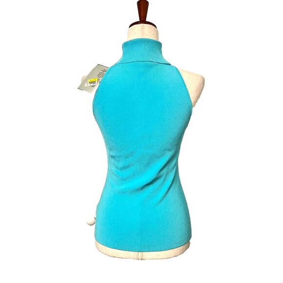 Cache NWT $98 Embellished Sweater Sleeveless Turtleneck Size M Keyhole Turquoise - Picture 4 of 11